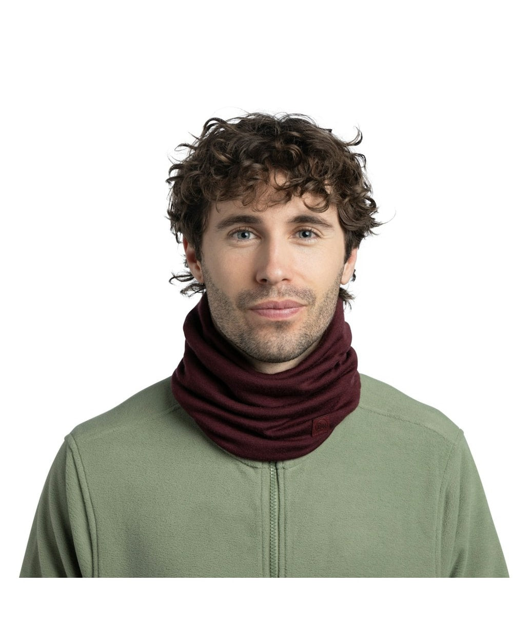Buff Heavyweight Merino Wool Neckwear - Solid Garnet - Solid Garnet, worn as neck warmer