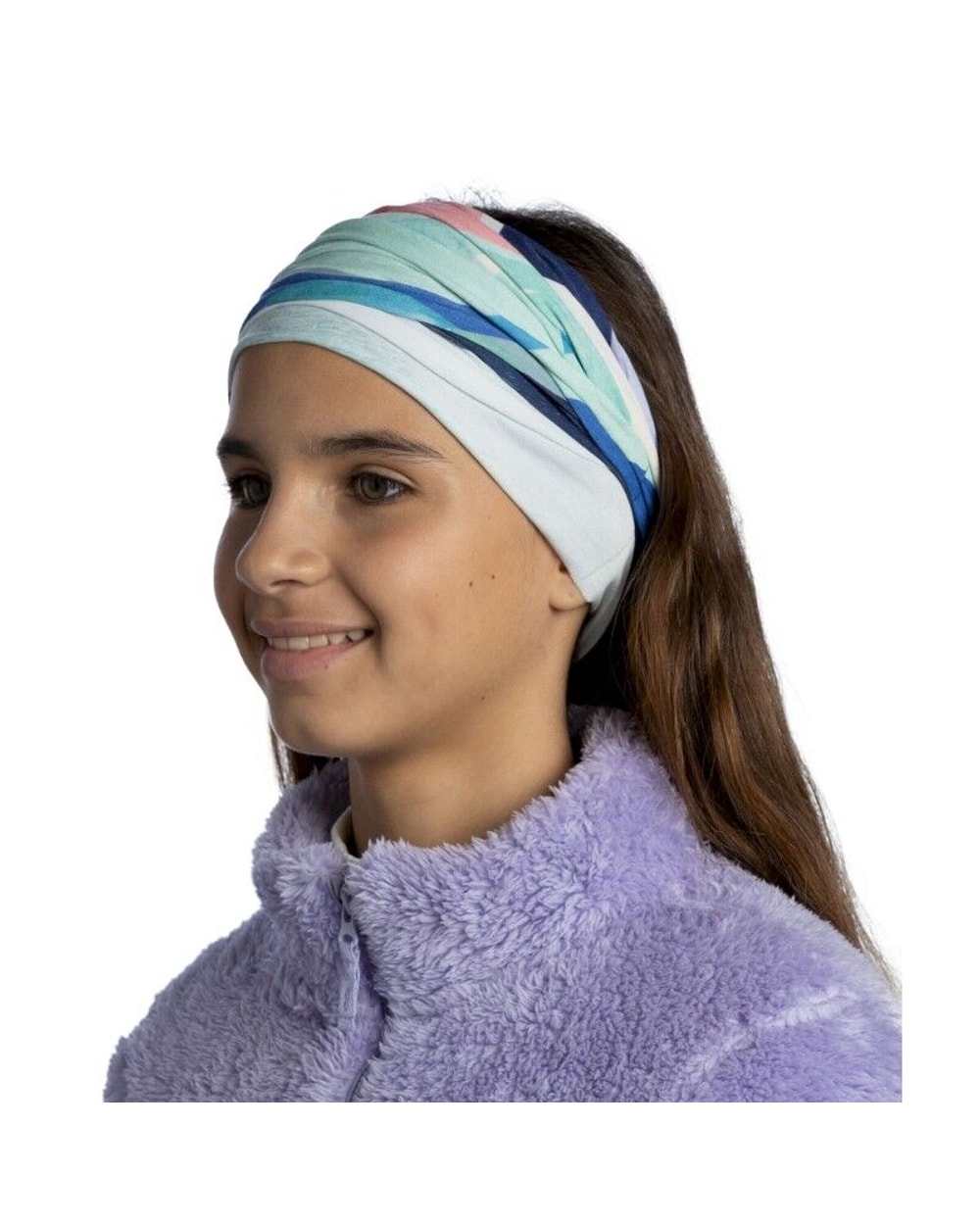 Buff Kids' Original EcoStretch Neckwear - Omasi Mint - Omasi Mint, worn as a headband