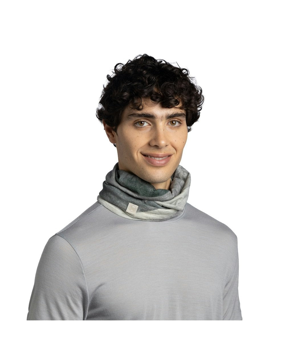 Buff Lightweight Merino Wool Neckwear - Aler Grey - Aler Grey, worn as neck gaiter