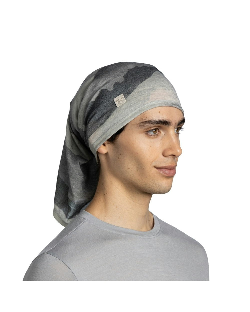 Buff Lightweight Merino Wool Neckwear - Aler Grey - Aler Grey, worn as headband