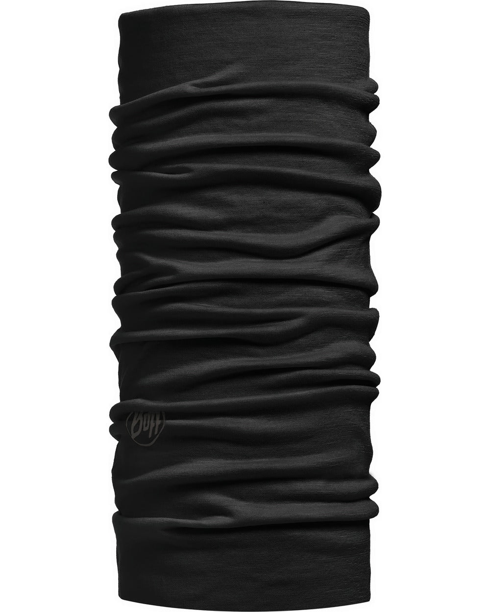 Buff Lightweight Merino Wool Neckwear - Black - Black, tube front view