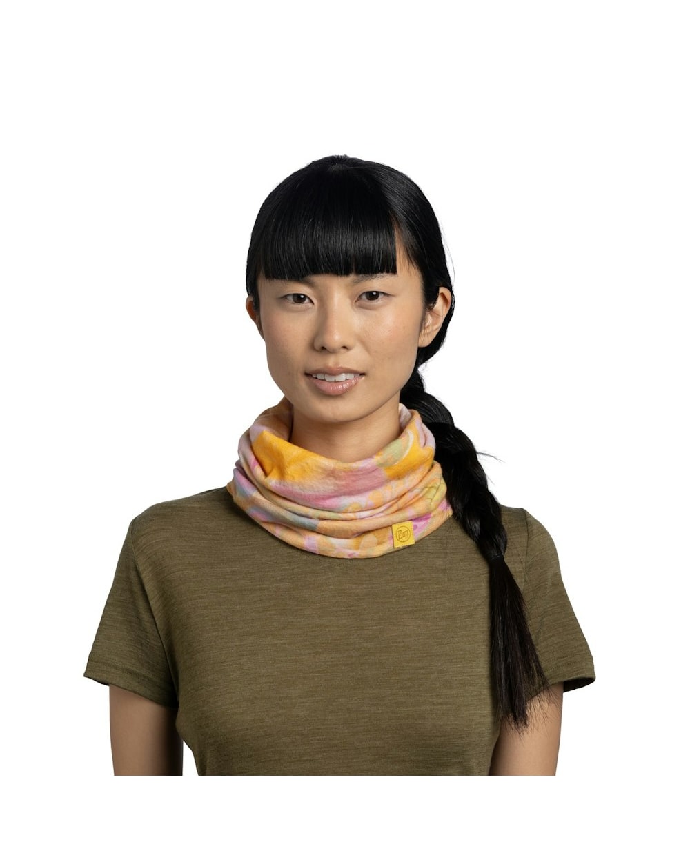 Buff Lightweight Merino Wool Neckwear - Esmerald Multi - Esmerald Multi, worn as neck gaiter