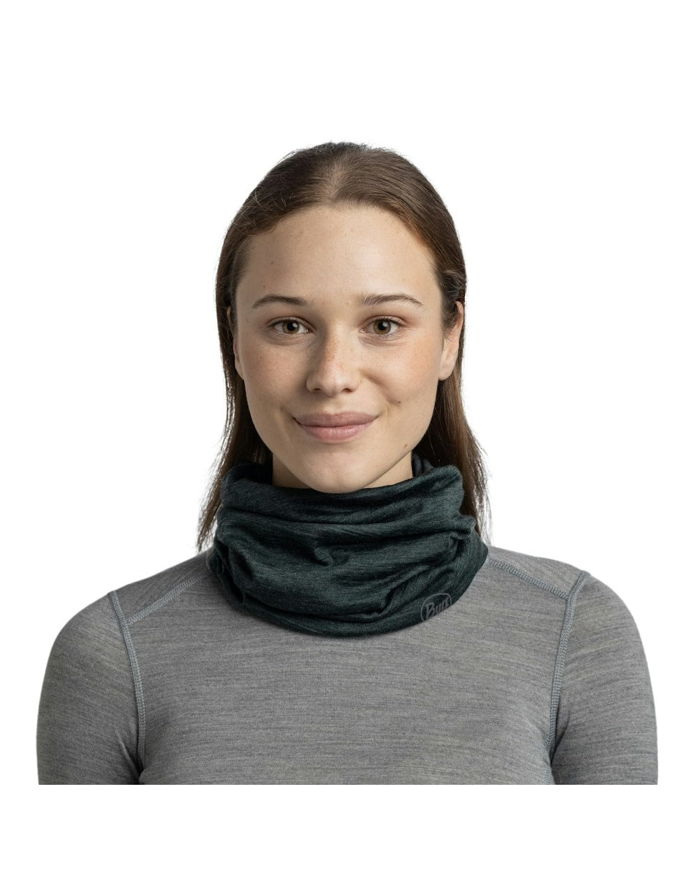 Buff Lightweight Merino Wool Neckwear - Forest - Forest, worn as neck gaiter