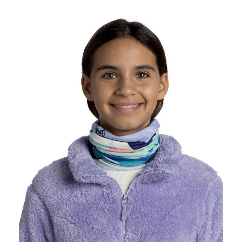 Buff Kids' Original EcoStretch Neckwear - Omasi Mint - Omasi Mint, worn as a neck gaiter