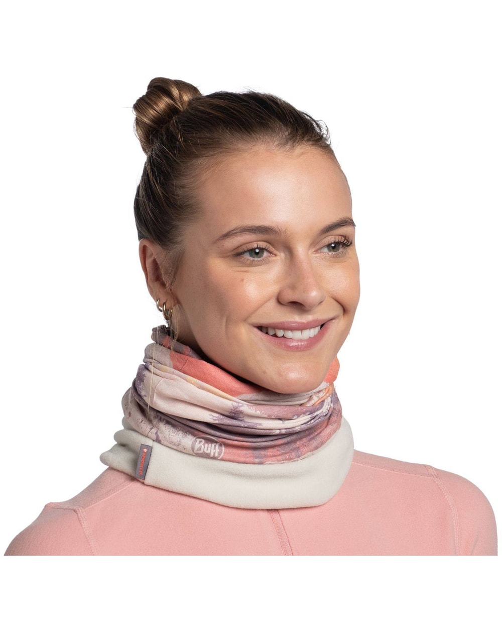 Buff Polar Neckwear - Metly Multi - Metly Multi, worn as neck gaiter, side view