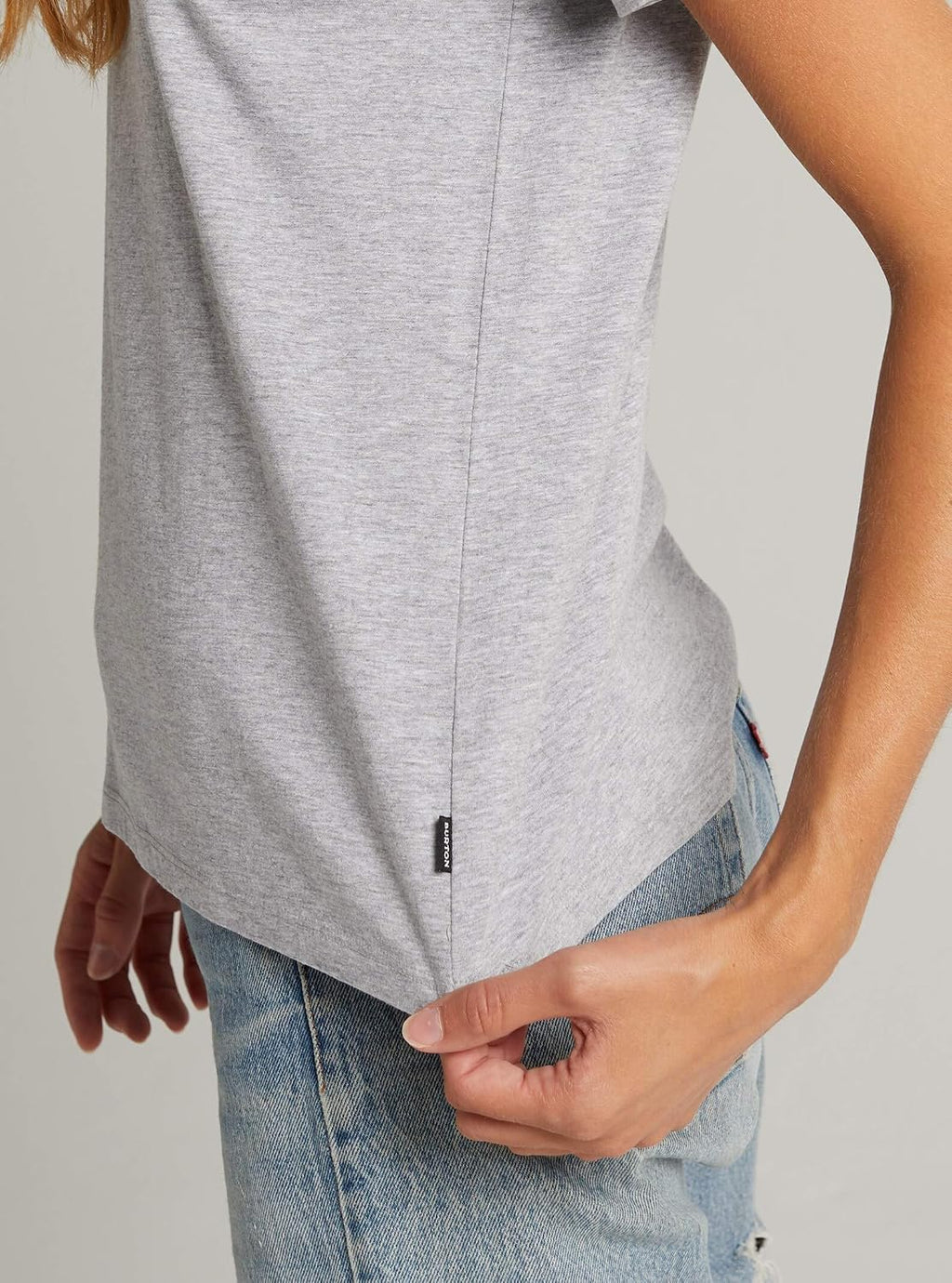 Burton Women's Classic Short Sleeve T-Shirt - Gray Heather, hem detail