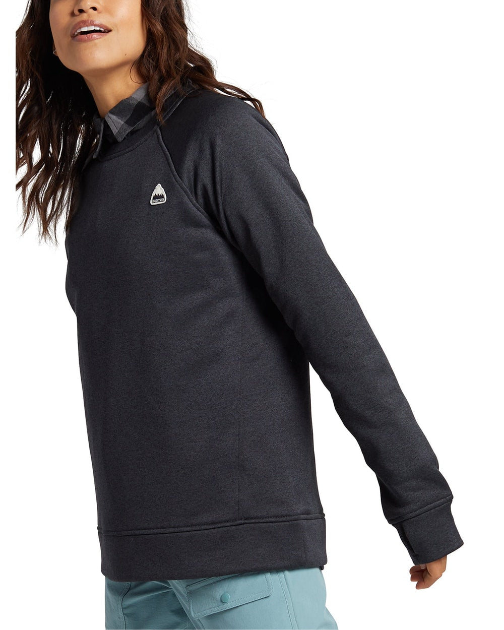 Burton Women's Oak Crewneck Sweatshirt True Black Heather - on model