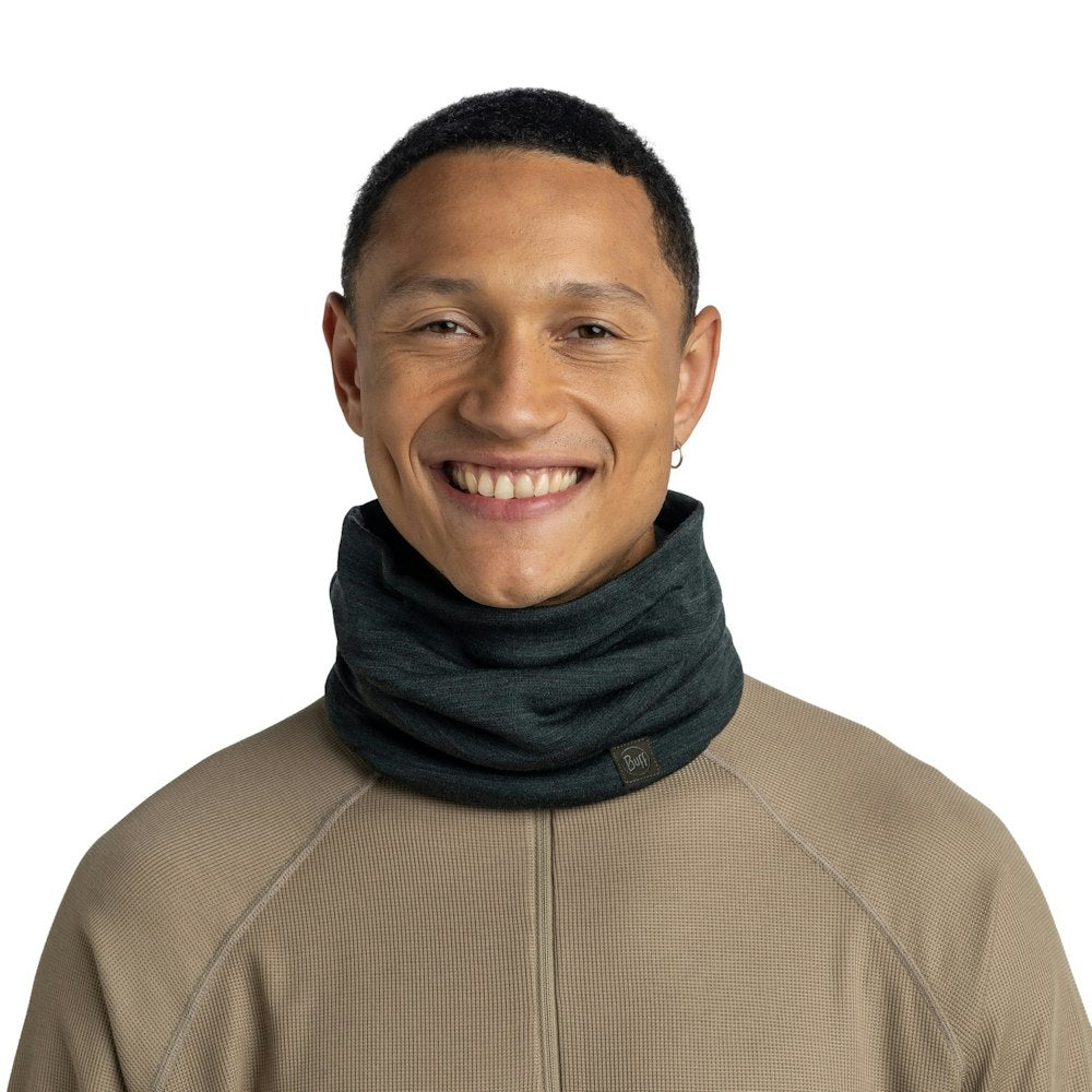 Buff Heavyweight Merino Wool Neckwear - Solid Forest - Solid Forest, worn as neck warmer