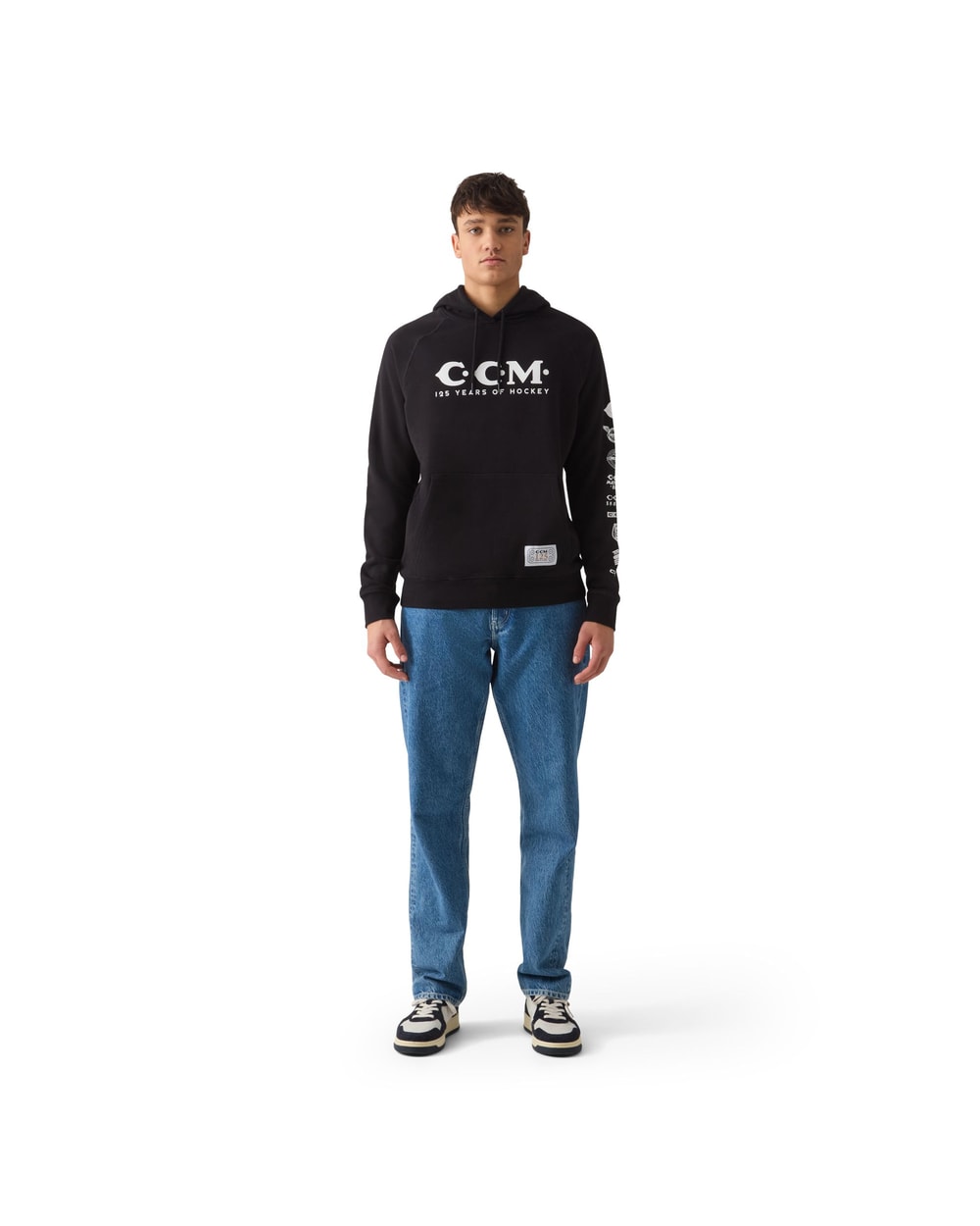 CCM 125 Years of Hockey pullover hoodie in black - full length on model