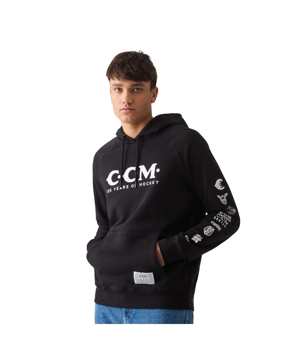 CCM 125 Years of Hockey pullover hoodie in black - sleeve logo detail
