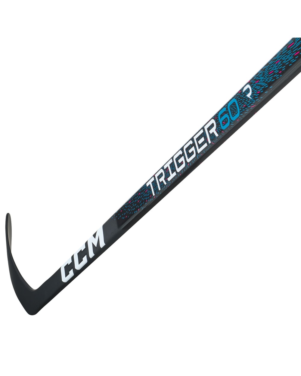CCM Intermediate Ribcor Trigger 60 Hockey Stick - Black/Blue, blade detail, reverse angle