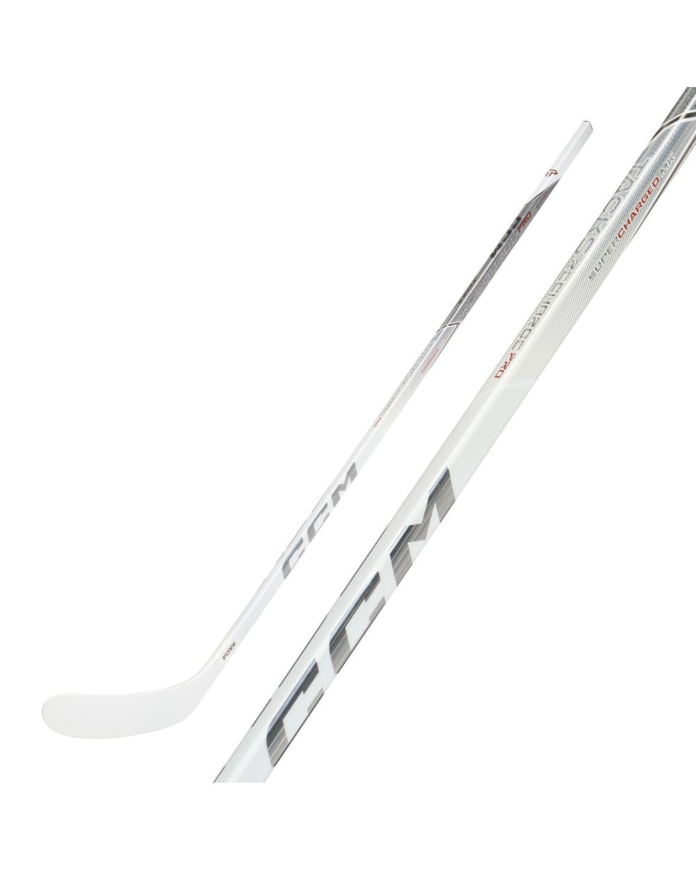 CCM Intermediate Tacks Recharge Pro White Hockey Stick - White, front view with shaft detail