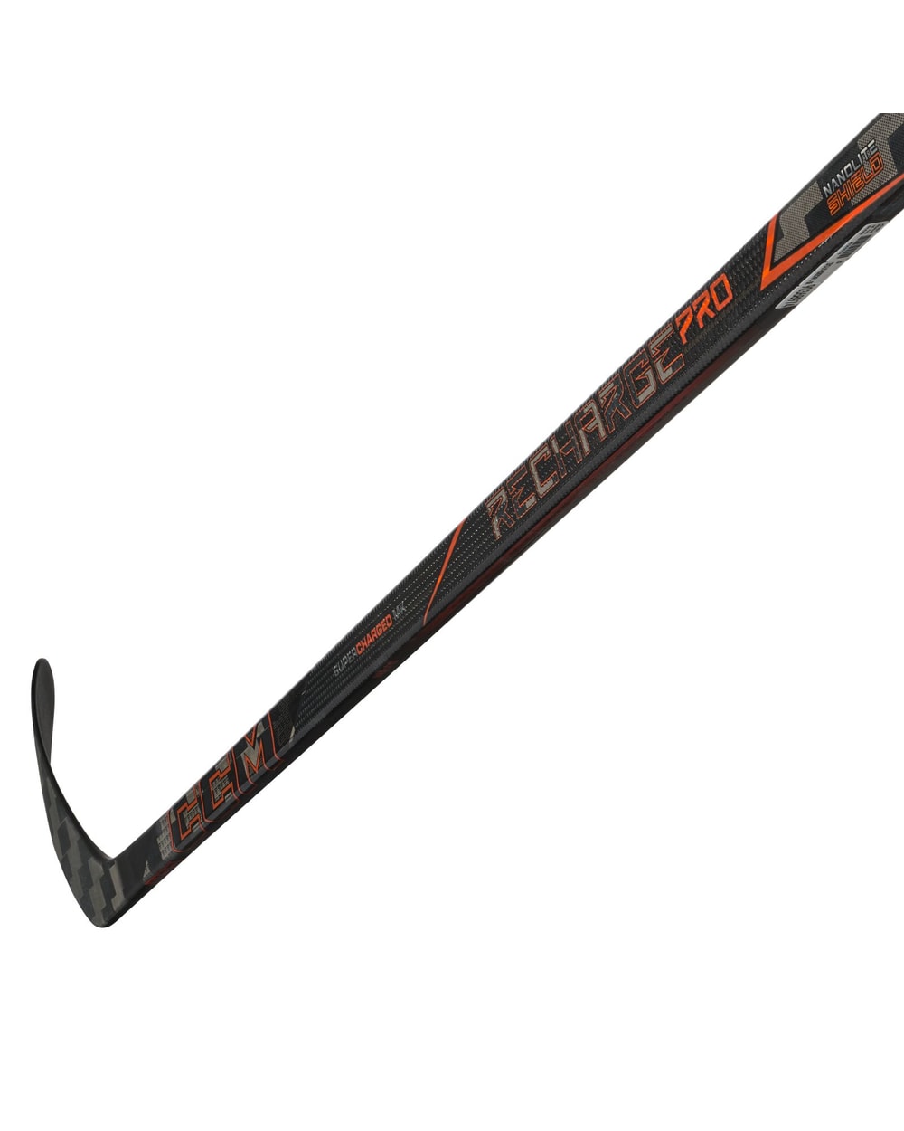 CCM Senior Tacks Recharge Pro Hockey Stick - Black/Orange, blade detail, reverse angle