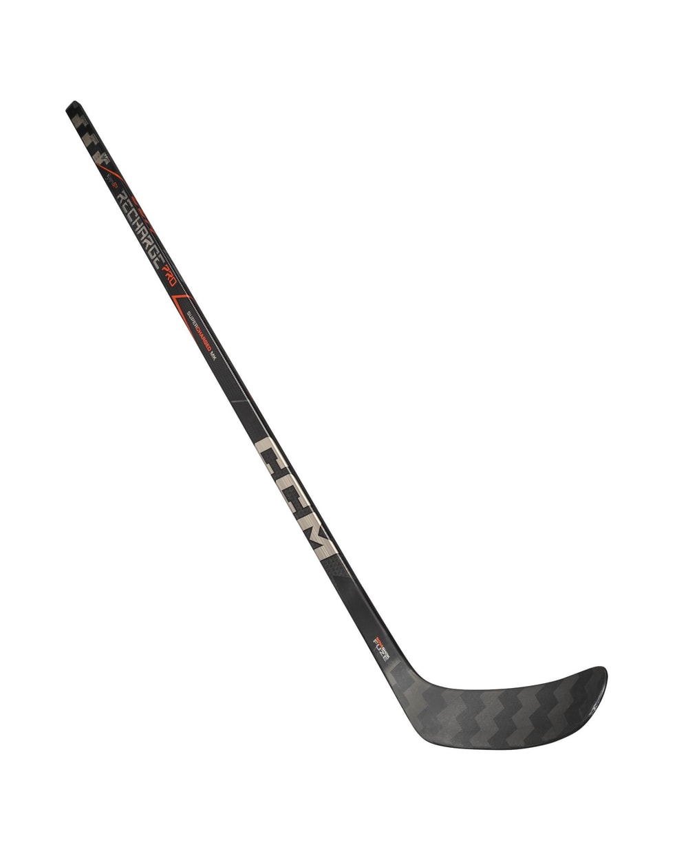 CCM Senior Tacks Recharge Pro Hockey Stick - Black/Orange, full stick reverse view