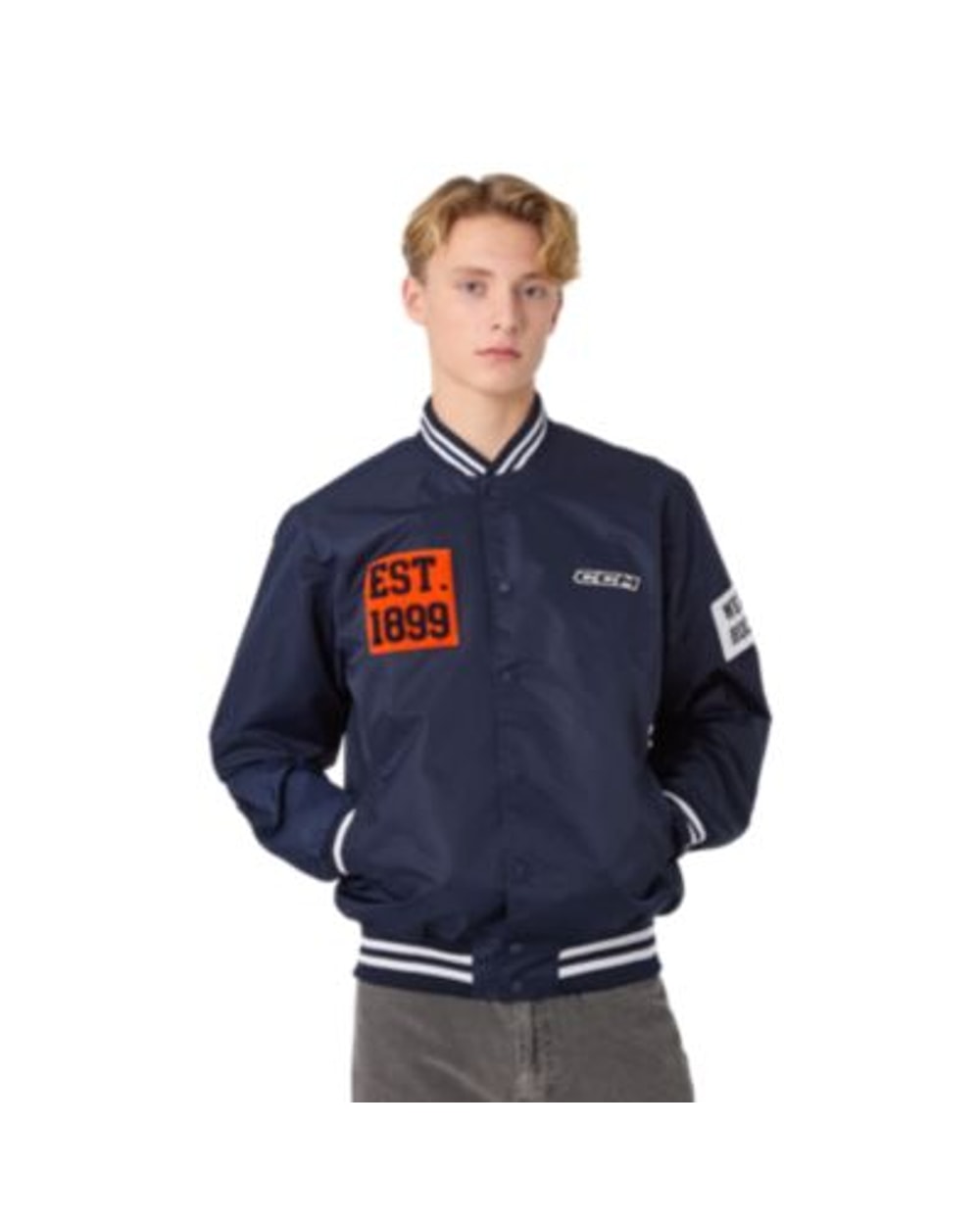 CCM Stripe Collection Varsity Bomber Jacket - Classic Navy - front