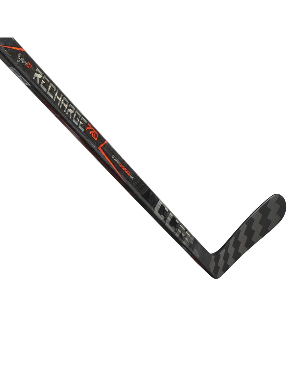 CCM Youth Tacks Recharge Pro Hockey Stick - Black/Orange, blade and lower shaft detail