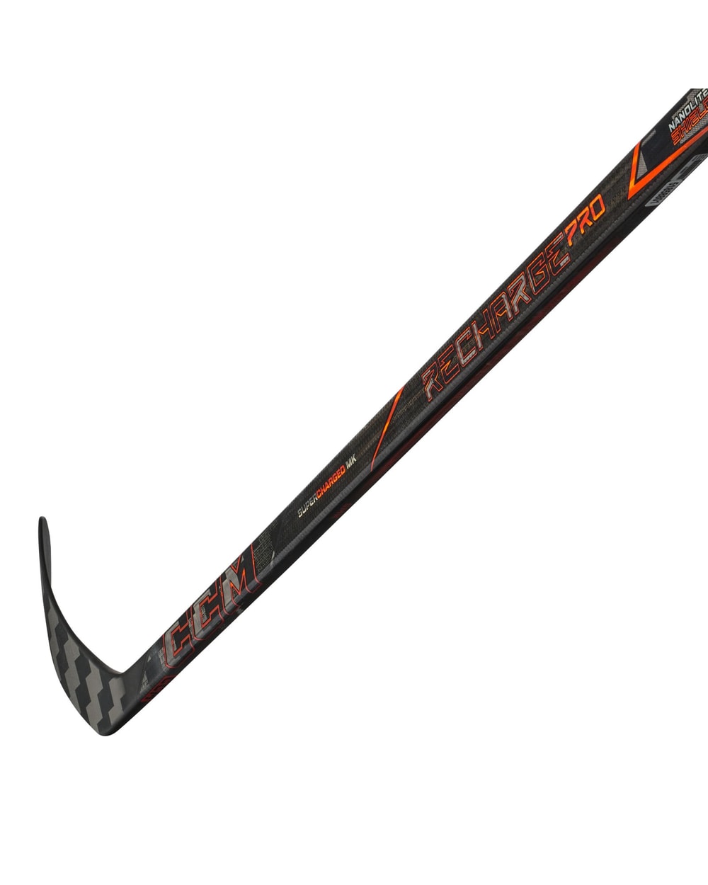 CCM Youth Tacks Recharge Pro Hockey Stick - Black/Orange, blade detail, reverse angle
