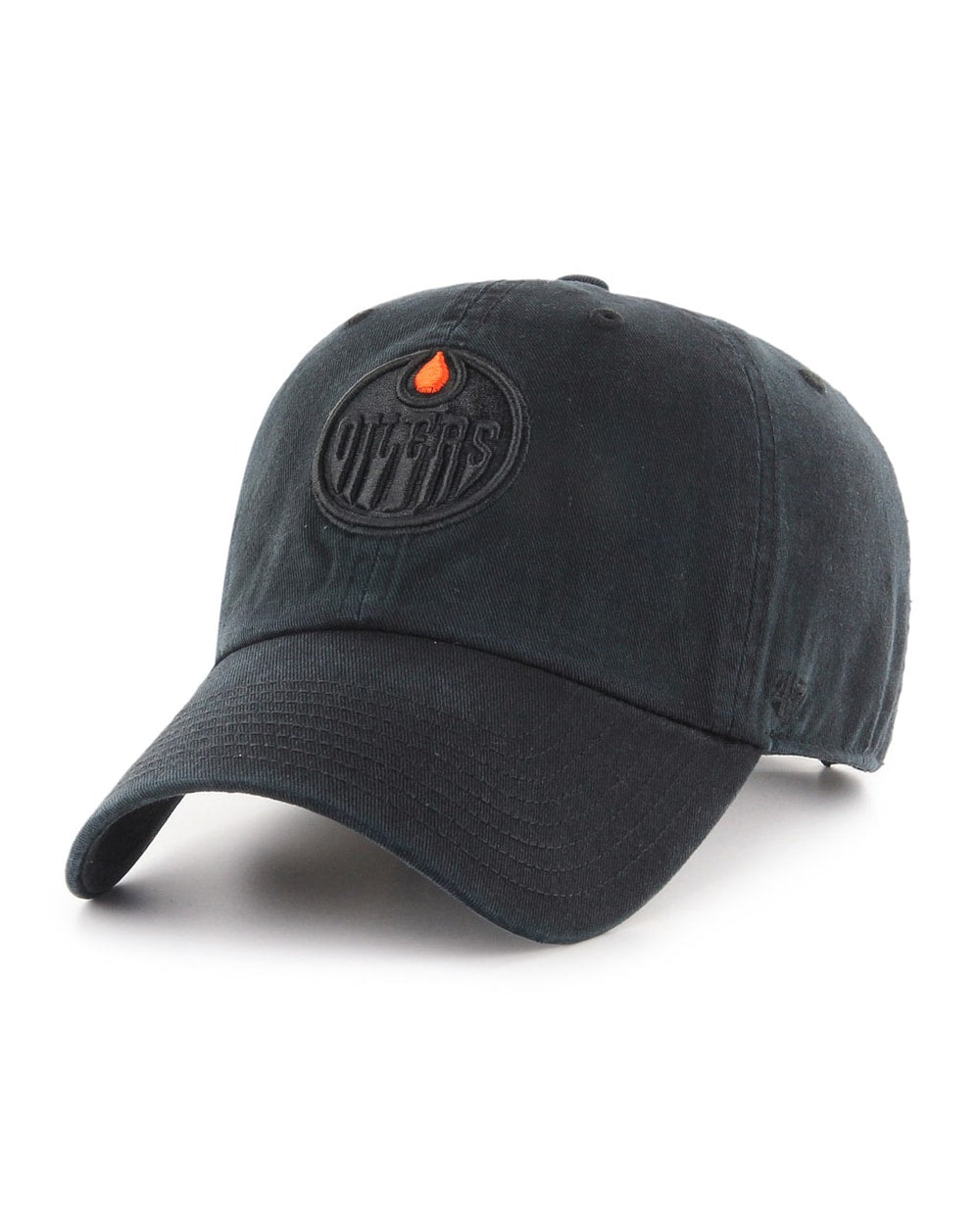 47 Brand Edmonton Oilers Clean Up Black on Black Logo Adjustable Hat