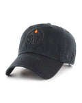 47 Brand Edmonton Oilers Clean Up Black on Black Logo Adjustable Hat