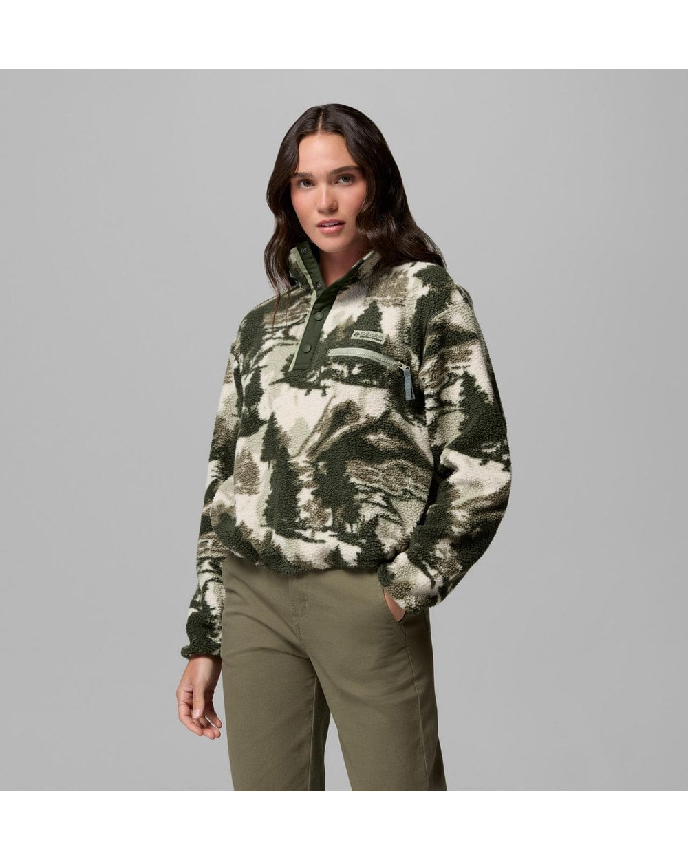 Helvetia II Printed Cropped Half Snap - Stone Green, front