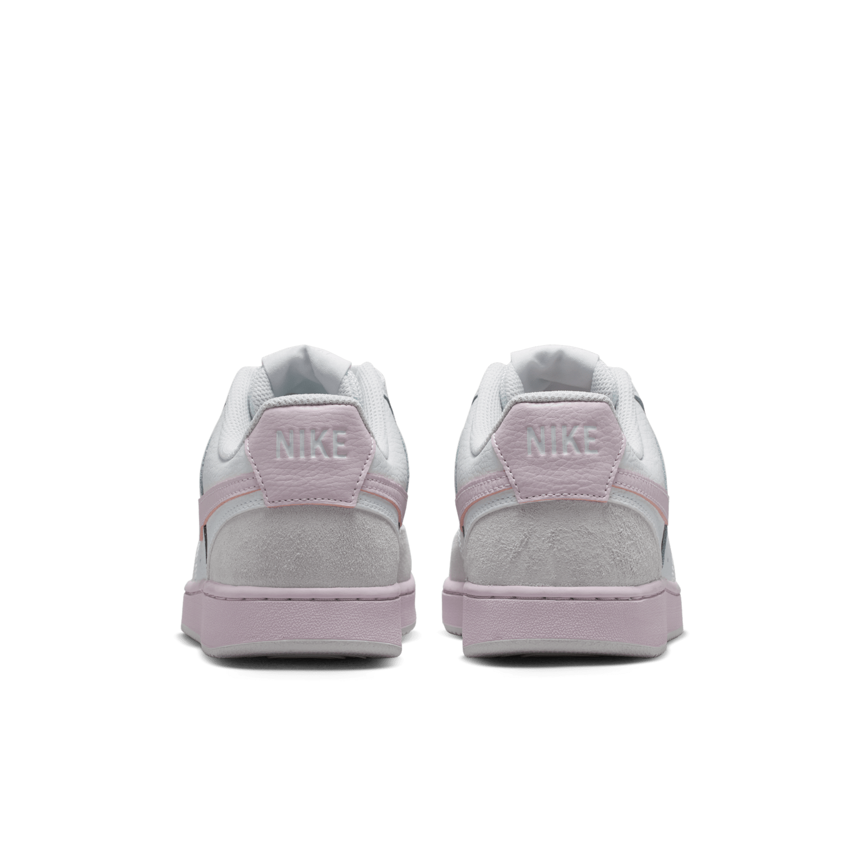 Nike Women's Court Vision Low Suede Off White/Bleached Lilac - heel pair