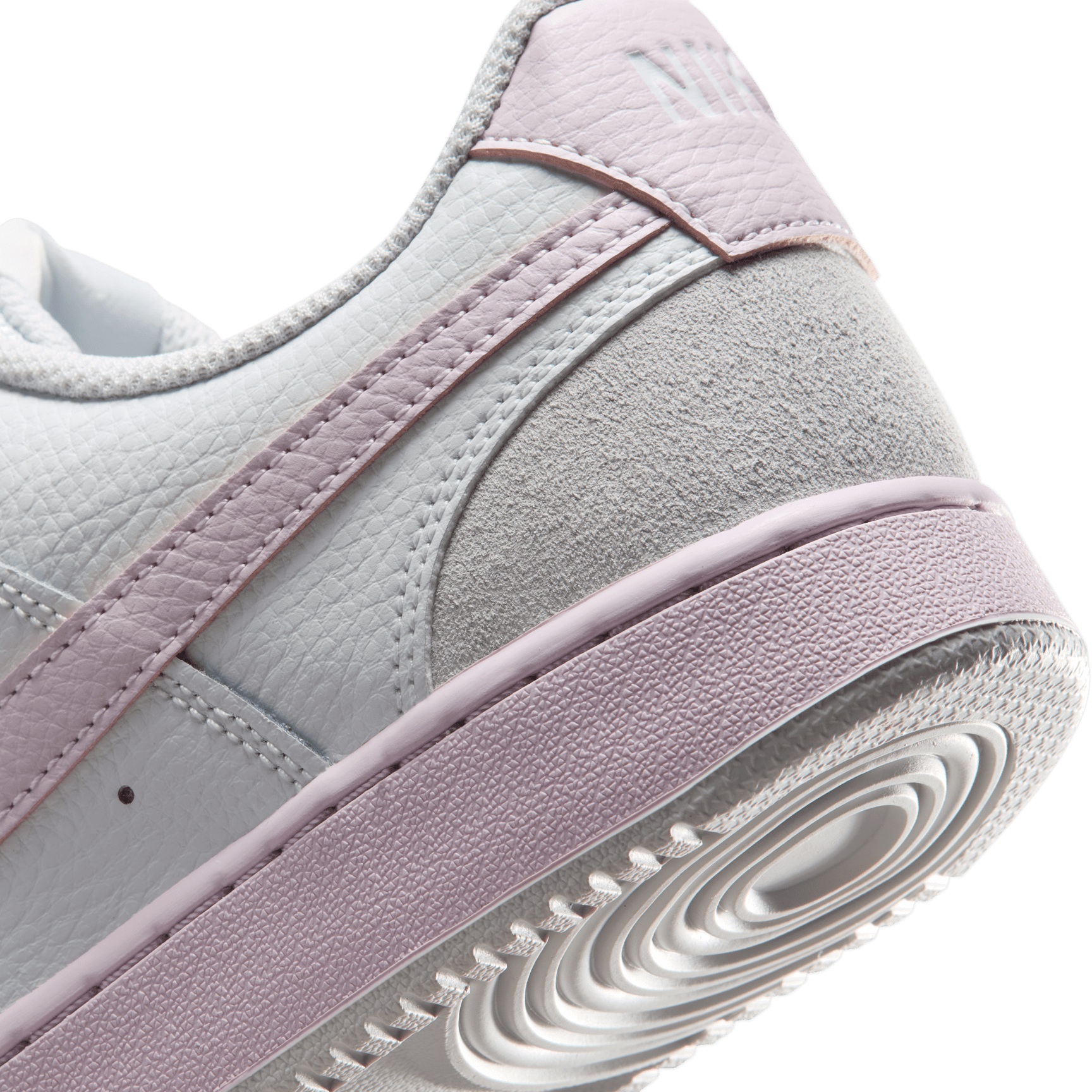 Nike Women's Court Vision Low Suede Off White/Bleached Lilac - cupsole detail