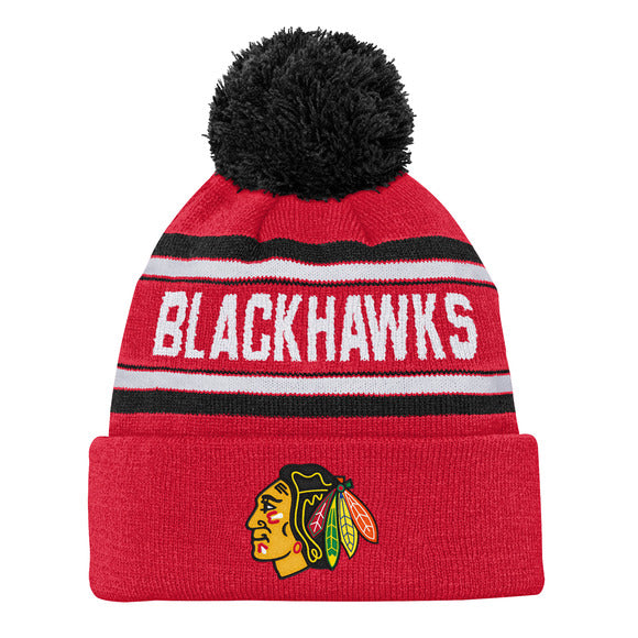 Outerstuff Youth Chicago Blackhawks Jacquard Knit Cuffed Toque with Pom