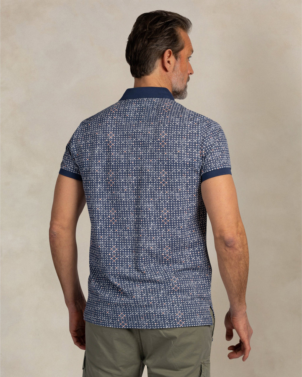 NZA 26CN103 Navy Sky printed polo - on model back