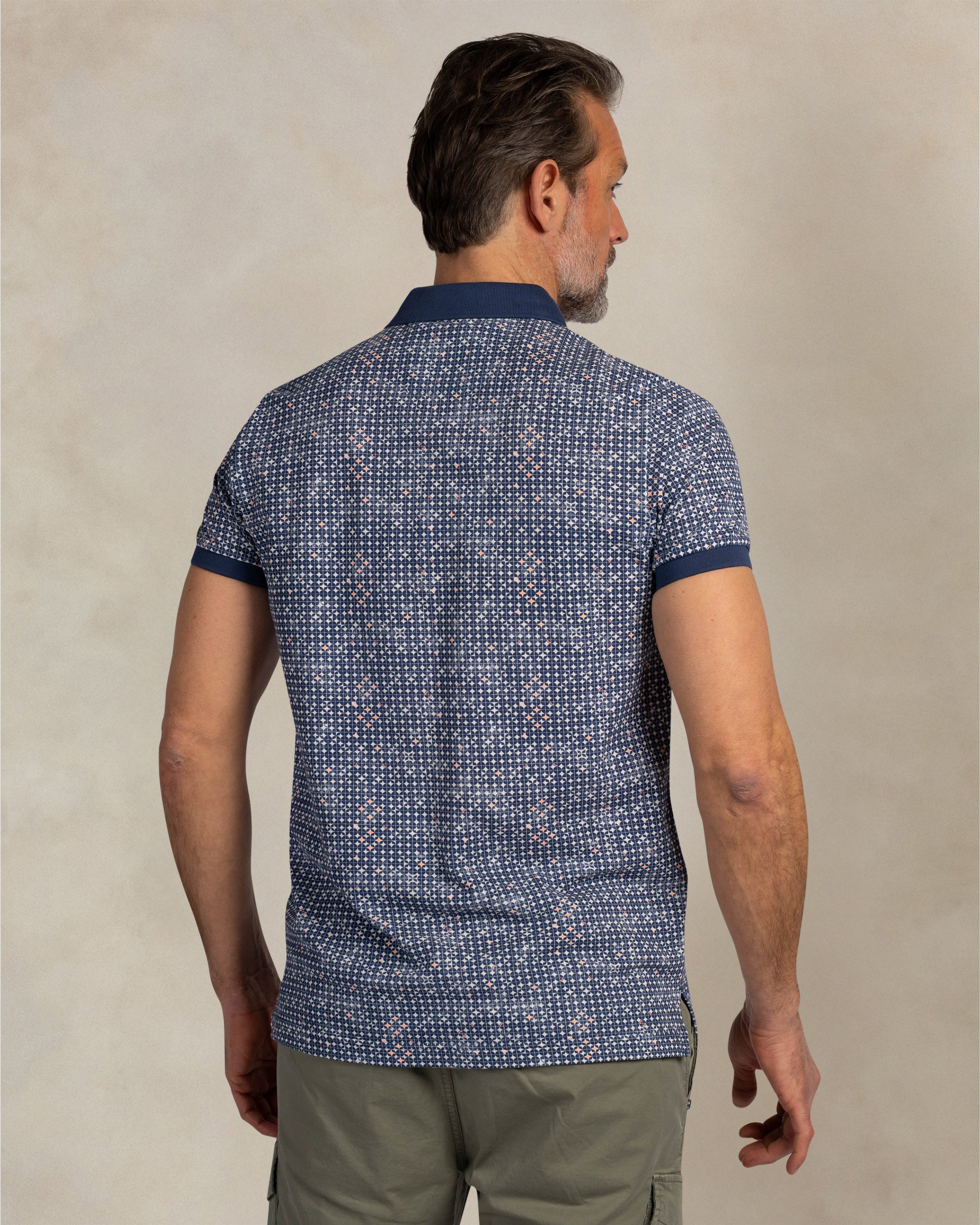 NZA 26CN103 Navy Sky printed polo - on model back