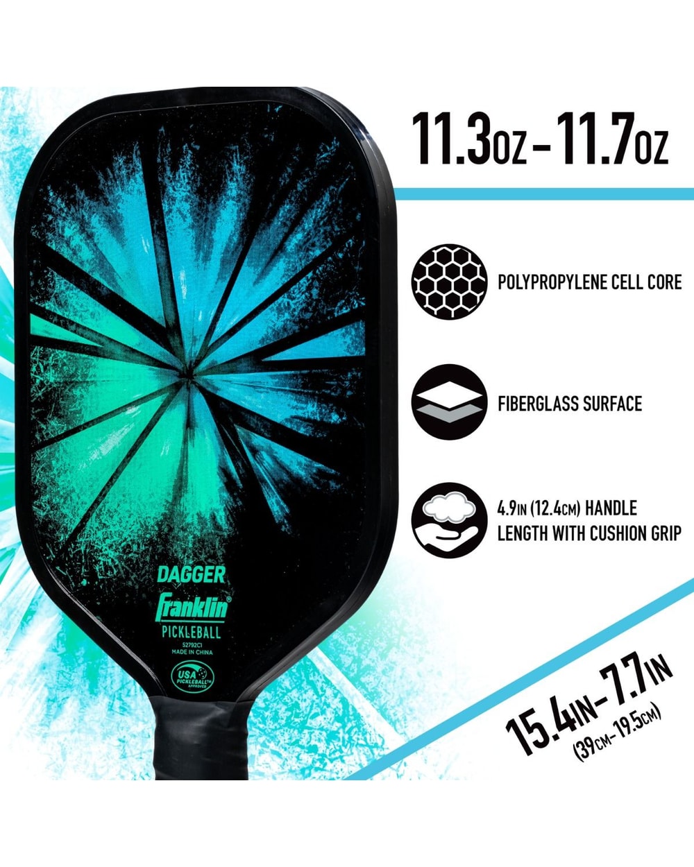 Franklin Dagger Fiberglass Pickleball Paddles and Balls - 2 Player Set