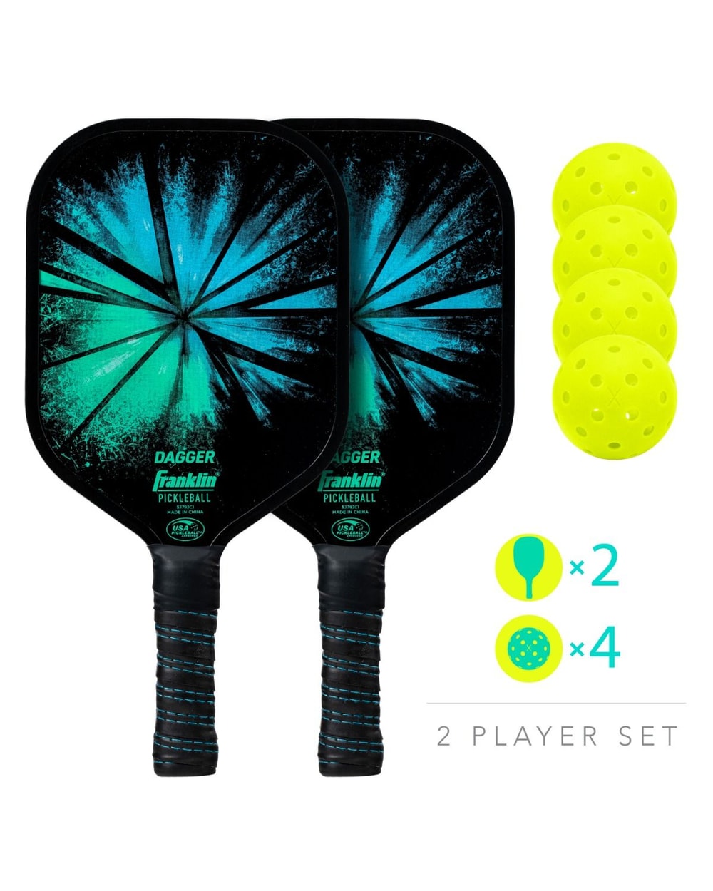 Franklin Dagger Fiberglass Pickleball Paddles and Balls - 2 Player Set