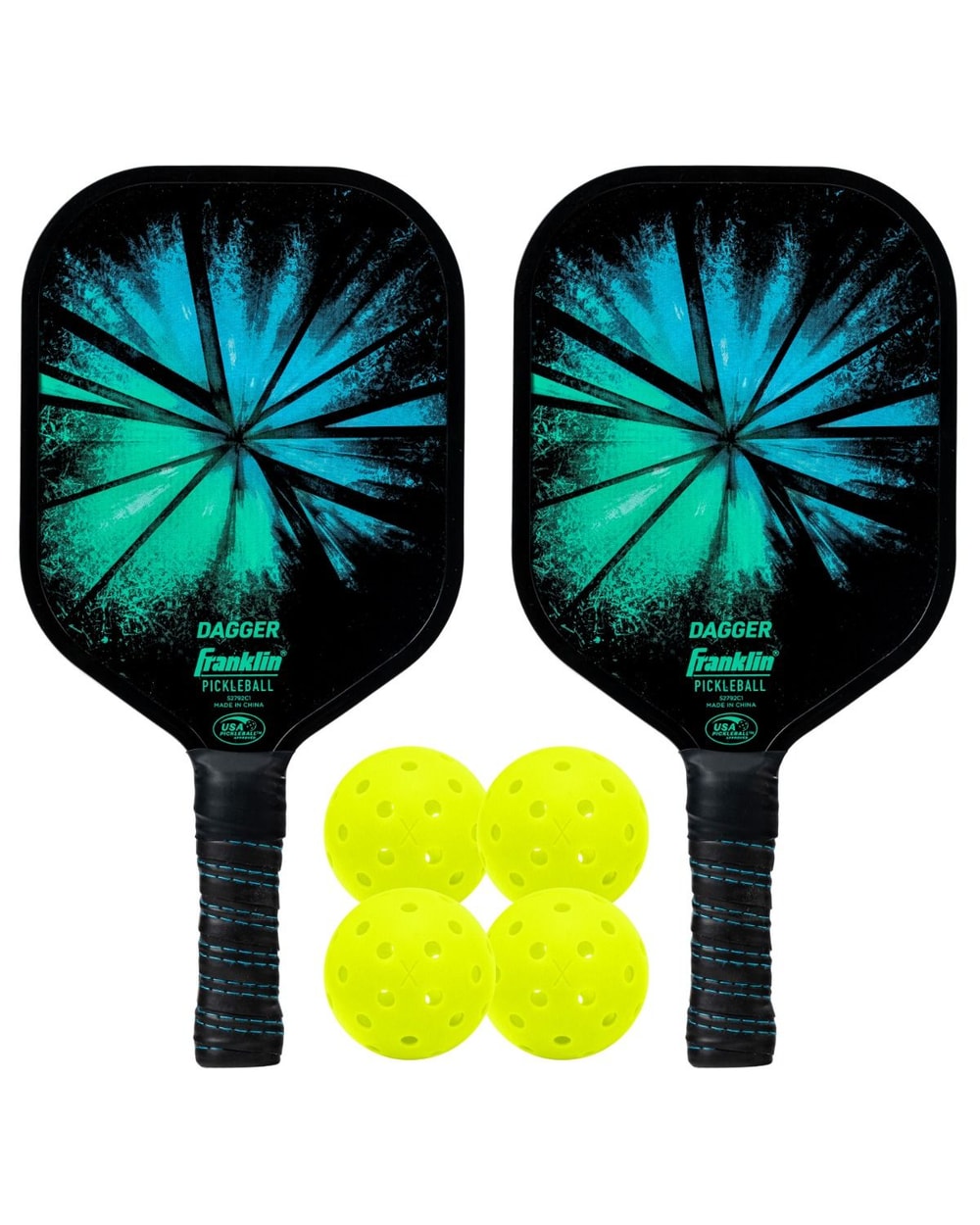 Franklin Dagger Fiberglass Pickleball Paddles and Balls - 2 Player Set