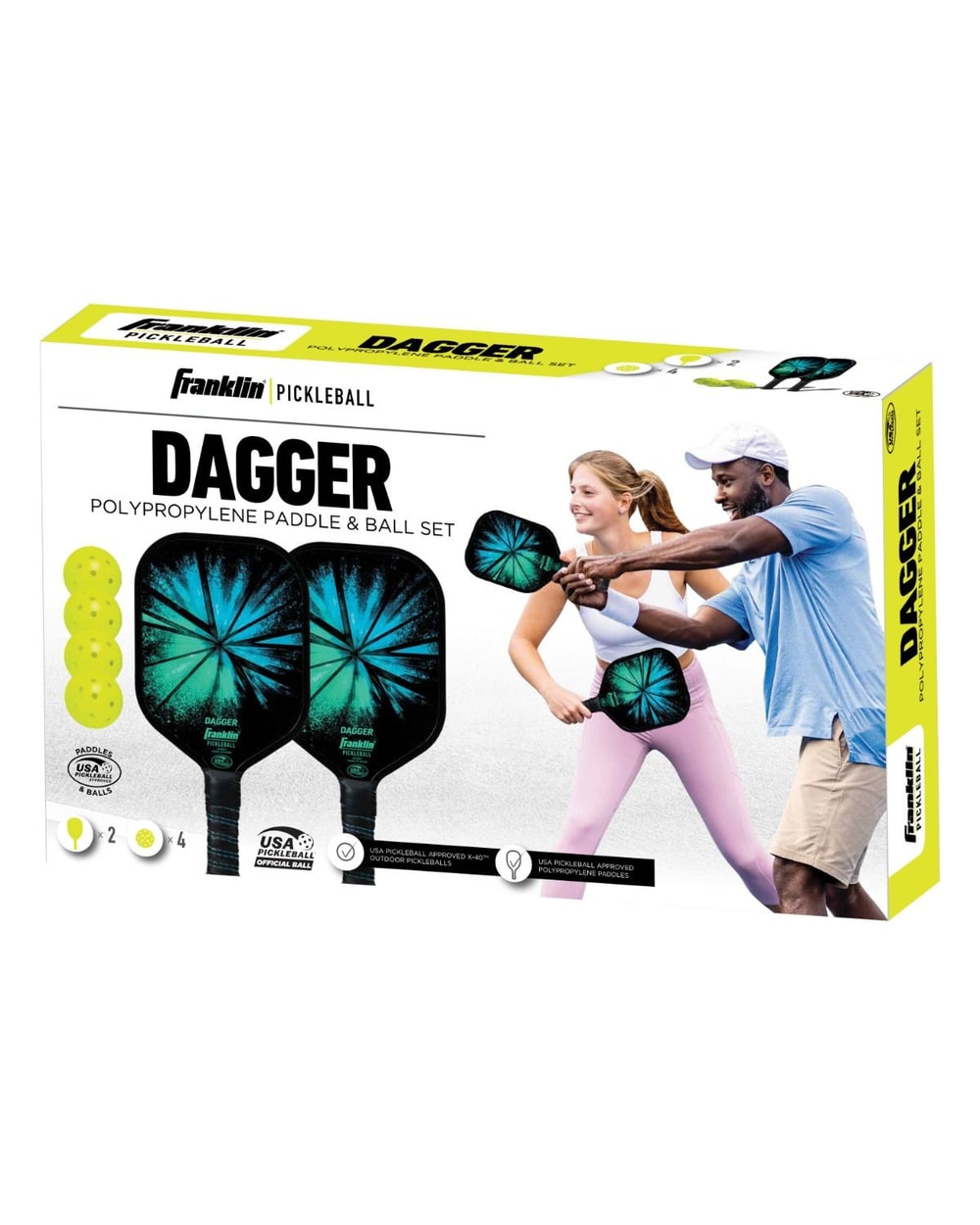 Franklin Dagger Fiberglass Pickleball Paddles and Balls - 2 Player Set