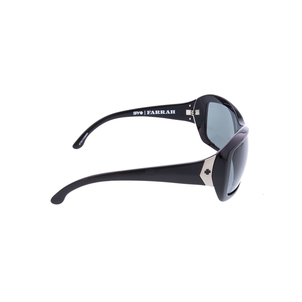 Spy Farrah Happy Lens Polarized Sunglasses, Black/Happy Gray Green Polarized, 3/4 view showing SPY Farrah branding and barcode