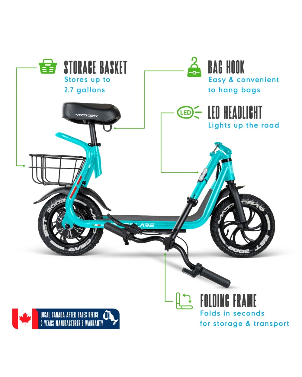 Madd Gear Electric Scooter with Seat & Basket