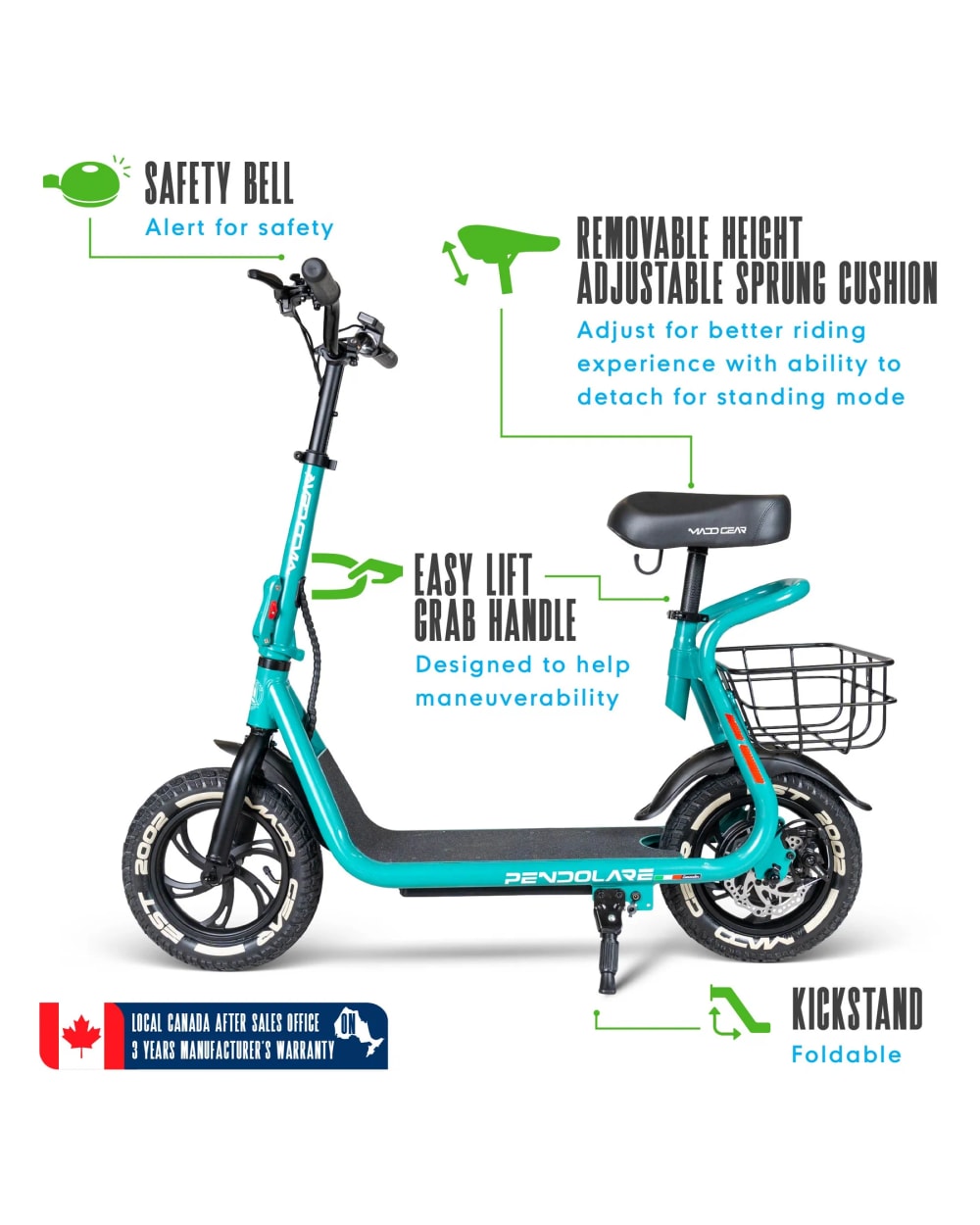 Madd Gear Electric Scooter with Seat & Basket