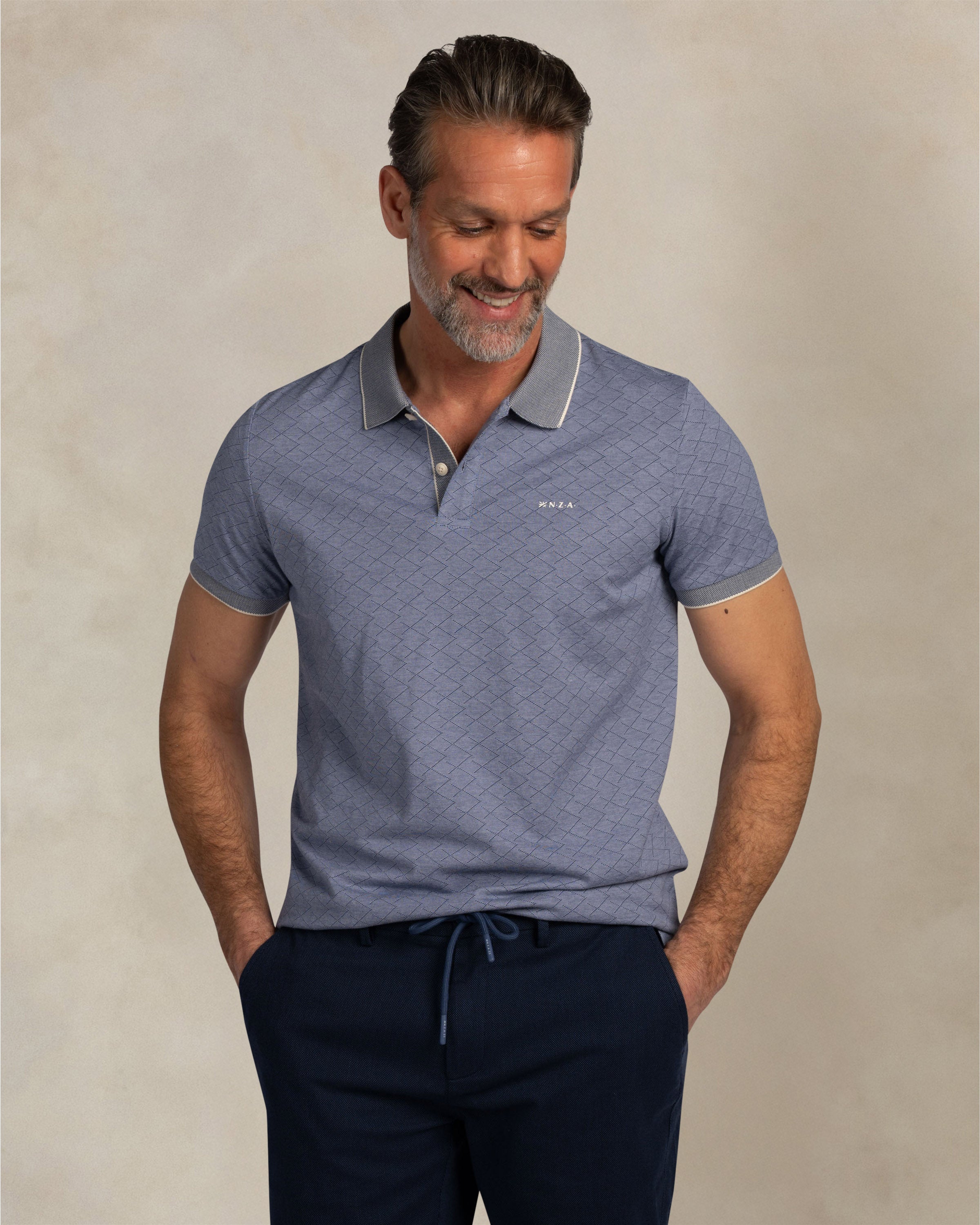 NZA 26CN120 Navy Sky polo - on model front