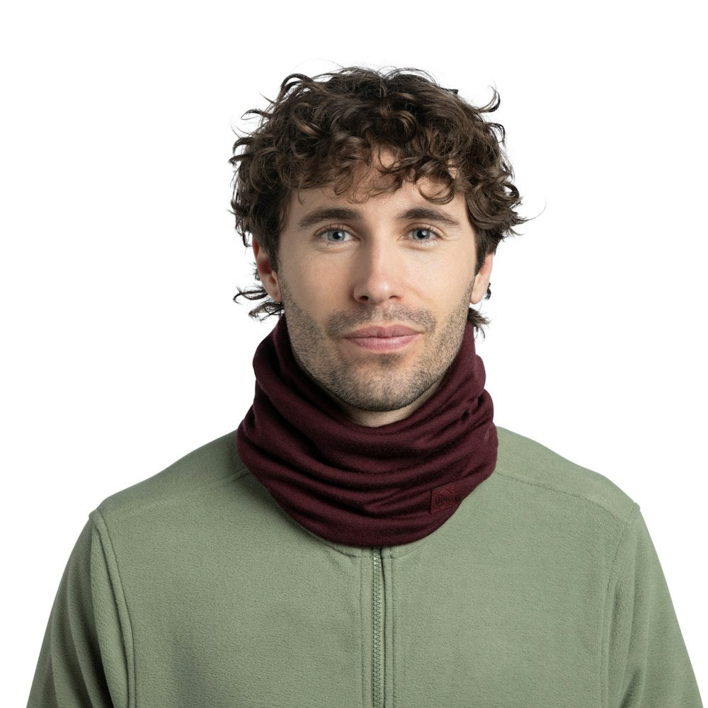 Buff Heavyweight Merino Wool Neckwear - Solid Garnet - Solid Garnet, worn as neck warmer