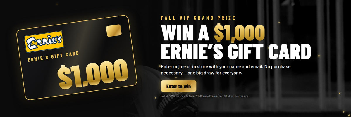 Win a $1,000 Ernie's gift card. No purchase necessary