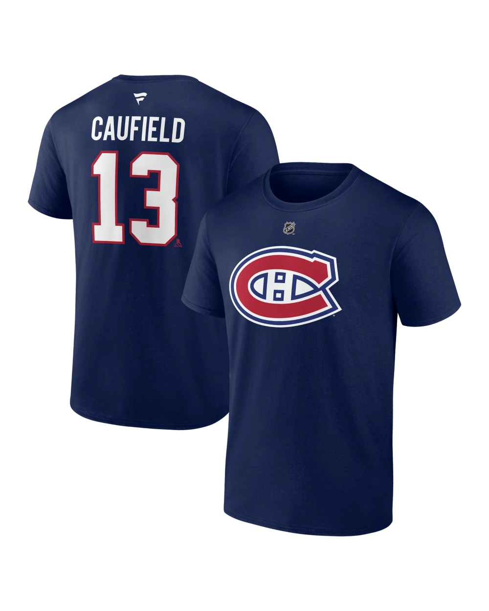 Fanatics Montreal Canadiens Authentic Stack T-Shirt - Caufield - NAVY, front and back view