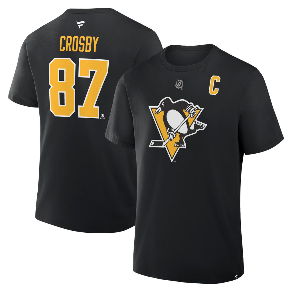Fanatics Pittsburgh Penguins Authentic Stack T-Shirt - Crosby - BLACK, front and back view