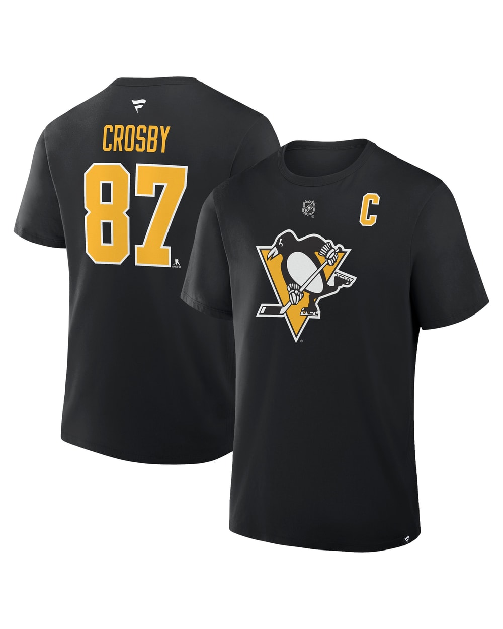Fanatics Pittsburgh Penguins Authentic Stack T-Shirt - Crosby - BLACK, front and back view