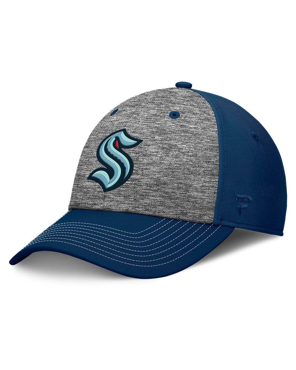 Seattle Kraken Fanatics Fundamental Top Shelf 2-Tone Flex Hat Gray/Navy - three-quarter view