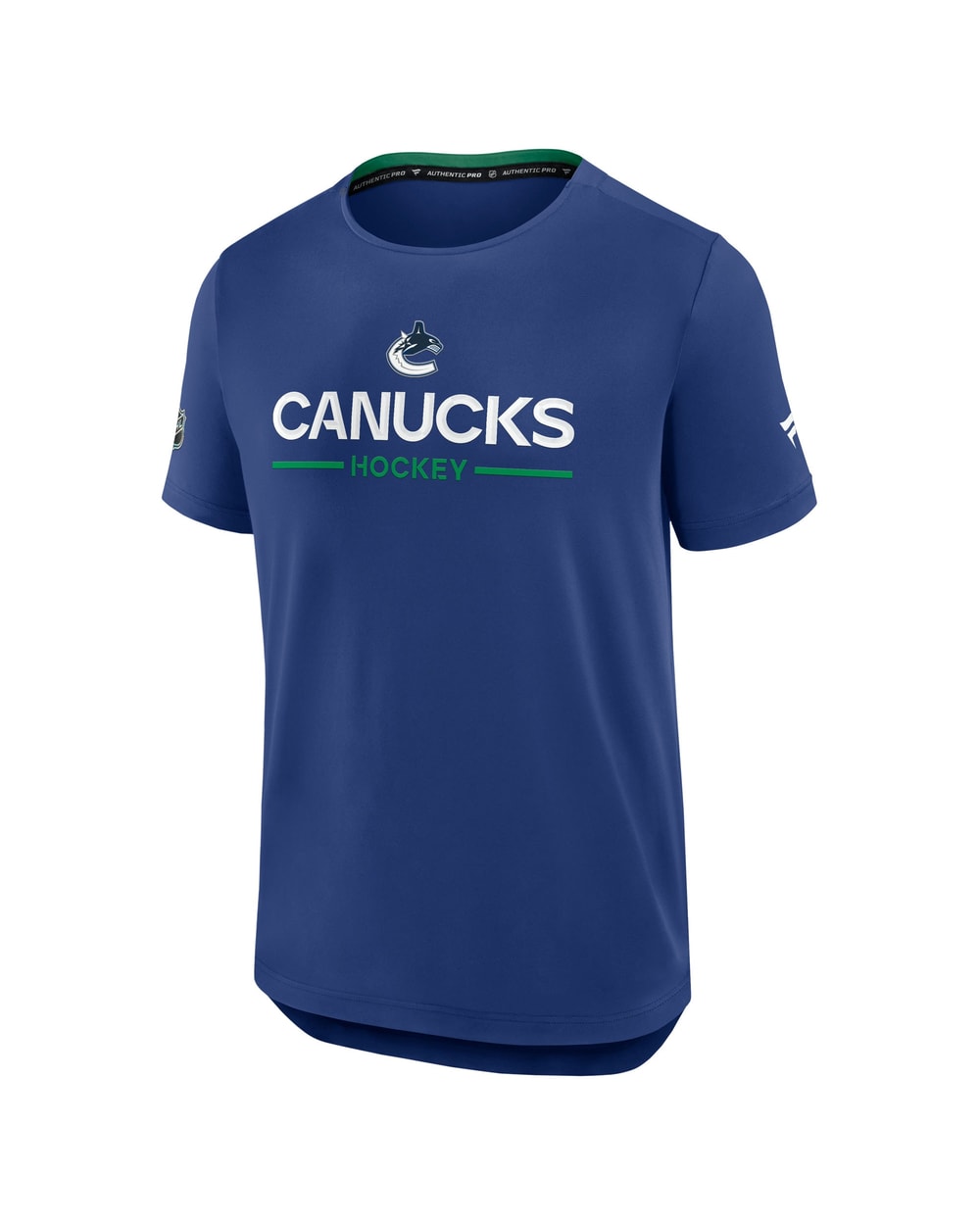 Vancouver Canucks Fanatics Blue Authentic Pro Rink Tech T-Shirt - front