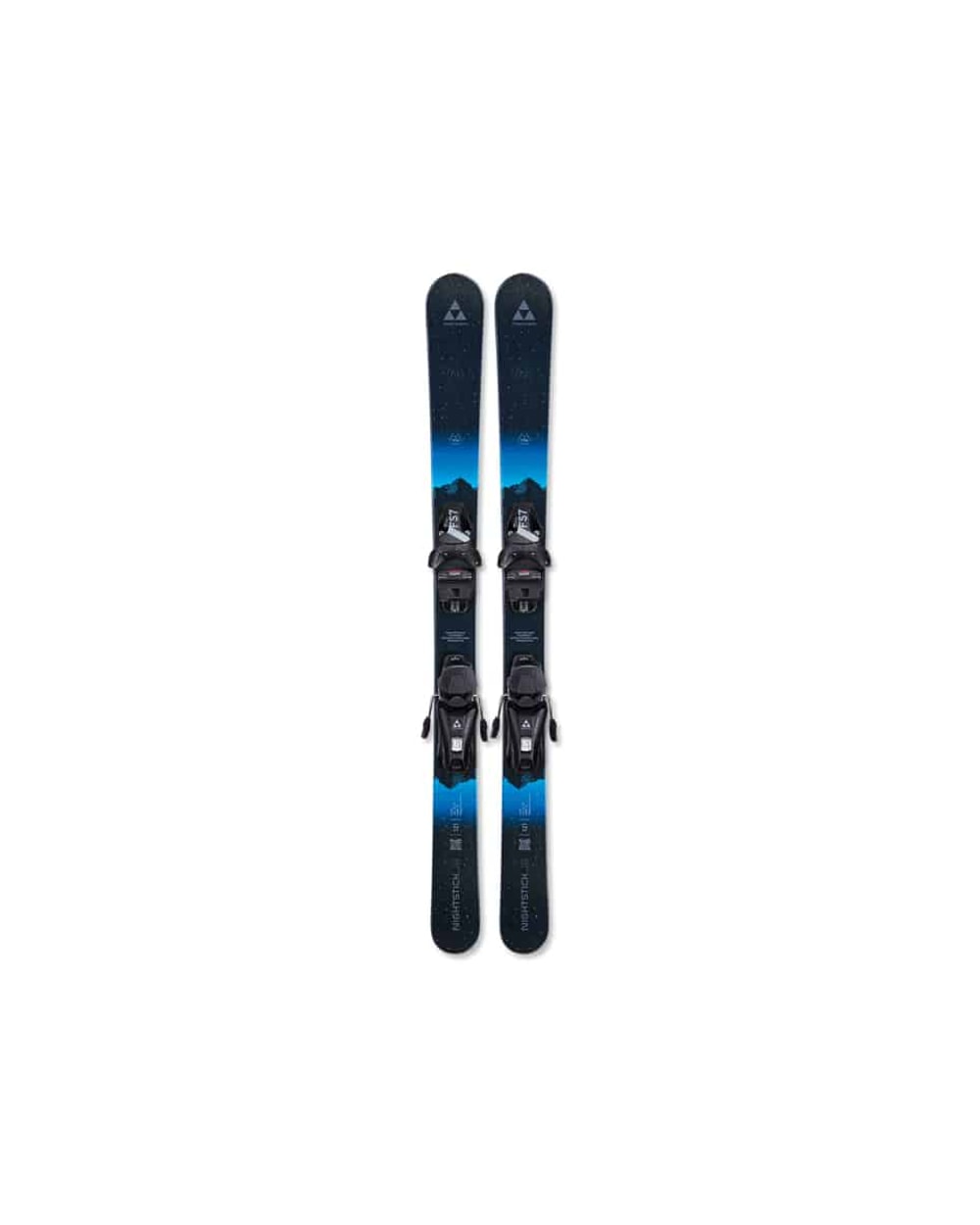 Fischer Junior Nightstick Skis with FS7 Bindings - Navy and Blue, top view