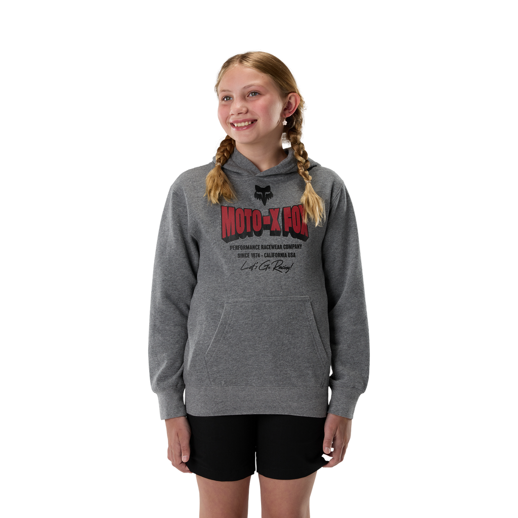 Fox Youth Go Race Fleece Pullover Hoodie - Heather Graphite - detail