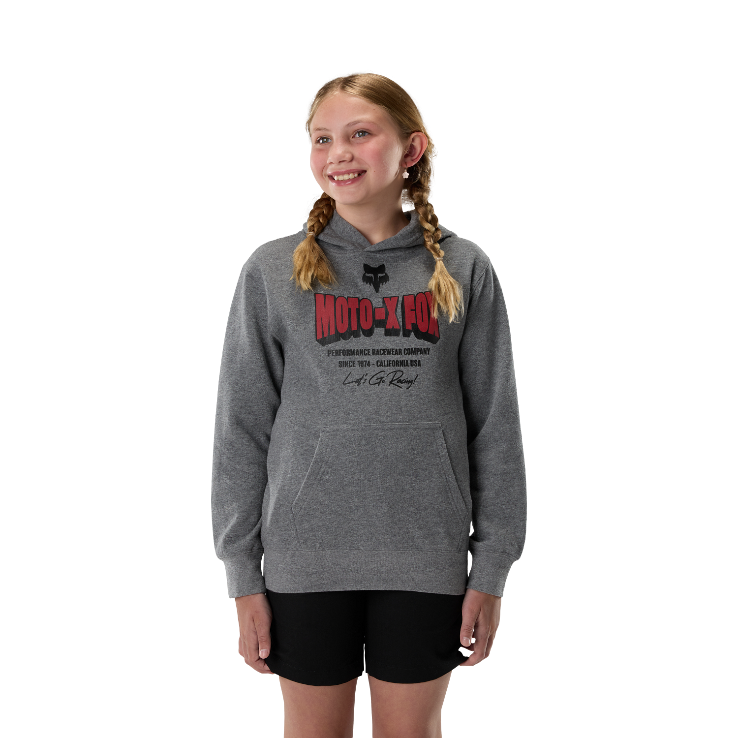 Fox Youth Go Race Fleece Pullover Hoodie - Heather Graphite - detail
