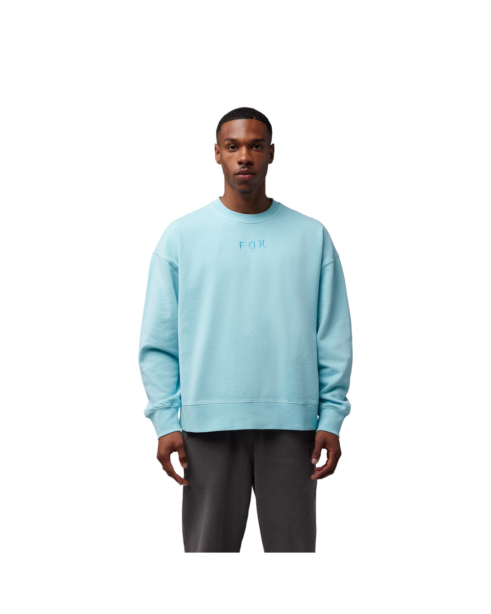 Fox Wordmark Oversized Crew Pullover - Light Blue - Detail