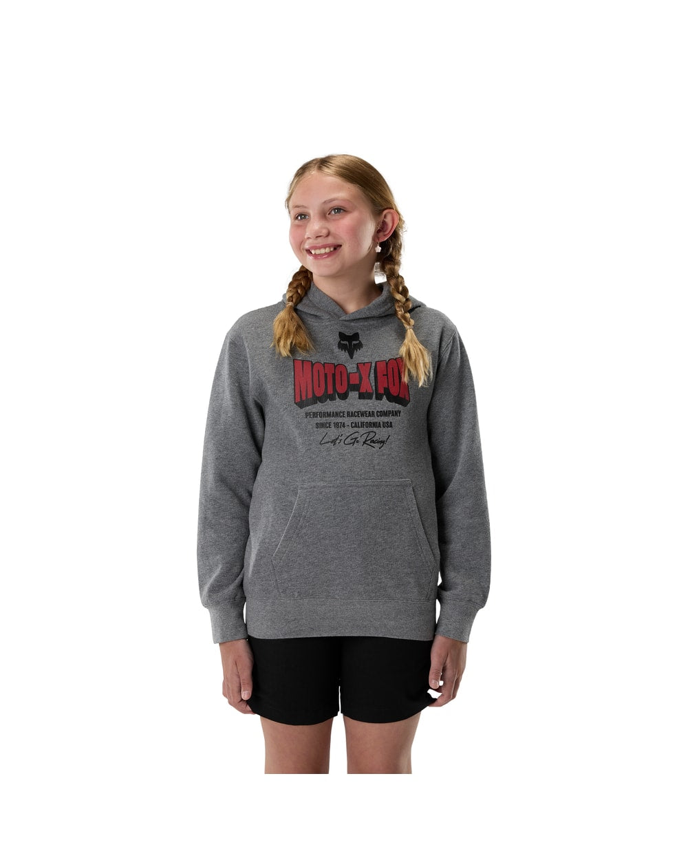 Fox Youth Go Race Fleece Pullover Hoodie - Heather Graphite - detail