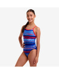 Funkita Girls' Lost Lines Diamond Back One Piece - BLUE/RED, front